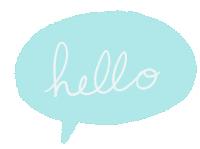 a blue speech bubble that says hello in white