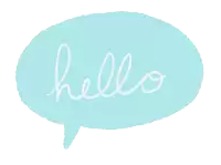 a blue speech bubble that says hello in white