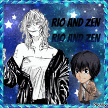 a picture of a girl and a picture of a boy with the words rio and zen above them