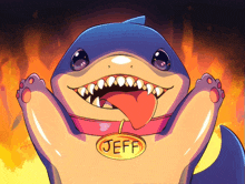 a cartoon shark with a name tag that says jeff on it