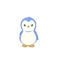 a cartoon penguin with its tongue hanging out is being held by a hand