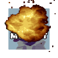 a pixel art drawing of a fried chicken breast with the letter m visible