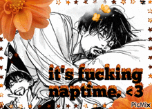 a black and white drawing of a man with the words " it 's fucking naptime "