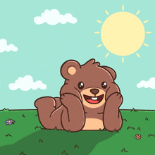a cartoon drawing of a bear laying in the grass