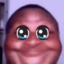 a close up of a person 's face with a cartoon face on it .