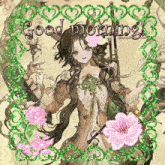 a picture of a girl with the words good morning