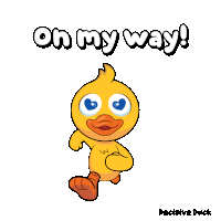 a cartoon of a yellow duck with the words on my way below it