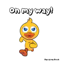 a cartoon of a yellow duck with the words on my way below it