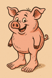 a cartoon drawing of a pig with 6666 feet