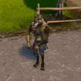 a werewolf in a video game is holding a trophy