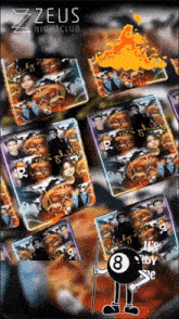 a poster for zeus nightclub shows a pool ball
