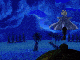 a cartoon drawing of a man in a cape standing in front of palm trees