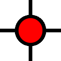a red circle in a black circle with a cross in the middle .