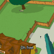 a cartoon drawing of a house with the words oh free on the roof