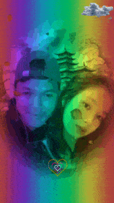 a colorful painting of a man and a woman with a heart in the middle