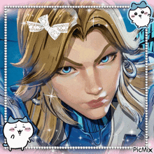 a picture of a woman with a bow in her hair is surrounded by a frame that says picmix