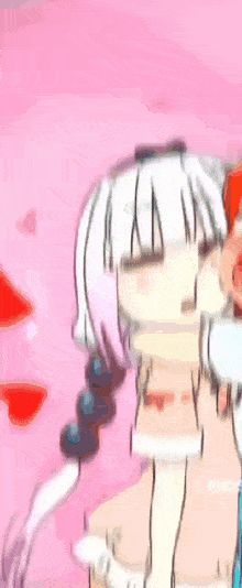 a cartoon girl with white hair is hugging a man