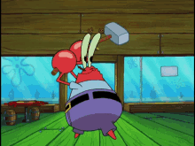 spongebo mr krabs hammer hit beat up
