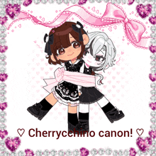 a drawing of two girls hugging with the words cherryccino canon