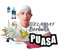 a picture of a man with the words selamat berbuka puasa on the bottom