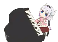 a girl is playing a piano with a white background