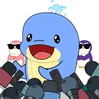 a cartoon of a whale surrounded by microphones and penguins