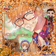a picture of a boy with glasses and the words wonderful written on it