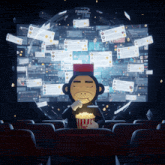 a cartoon monkey eating popcorn in front of a screen that says reddit