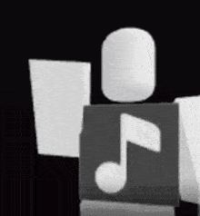 a black and white image of a person with a music note on their back .
