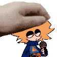 a cartoon character is holding a microphone and wearing a blue jacket .