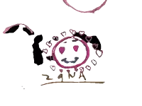a drawing of a smiley face with hearts around it and the name zaina