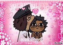 a cartoon of a police officer kissing another police officer on the cheek with the words security tag written on the bottom
