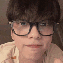 a close up of a person wearing glasses and making a face .