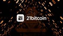 a logo for 21bitcoin is surrounded by a tunnel of numbers