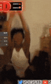 a screenshot of a person doing a yoga pose with a watermark that says ishowspeed on it