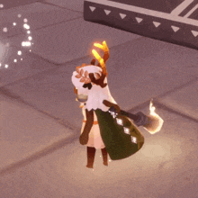 a cartoon character with antlers and a green cape is holding a broom