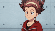 a cartoon character with red hair and a blue helmet