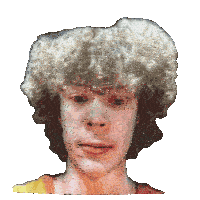 a close up of a person with curly hair
