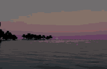 a pixelated sunset over a body of water