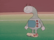 a cartoon of a worm wearing a pair of shoes with the word dio on them