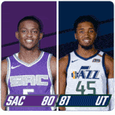 two basketball players with sac 80 81 ut on their jerseys