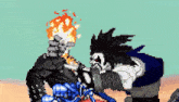 a pixel art drawing of a ghost rider and a superhero