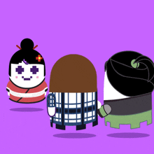 a cartoon of a geisha standing next to two other cartoon characters