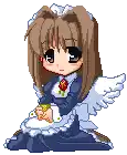 a pixel art of a girl in a maid outfit with wings