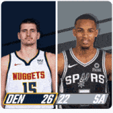 two basketball players from the nuggets and the spurs are shown