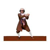 a man in a suit and tie is dancing on a brown surface