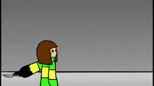 a cartoon character is holding a knife in a cartoon .