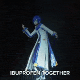 a cartoon character is standing in a dark room and says lets take ibuprofen together