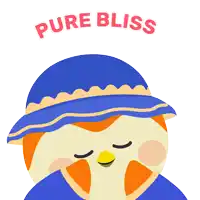 an owl wearing a blue hat with the words pure bliss written above it