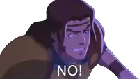 a cartoon character says no in a purple background